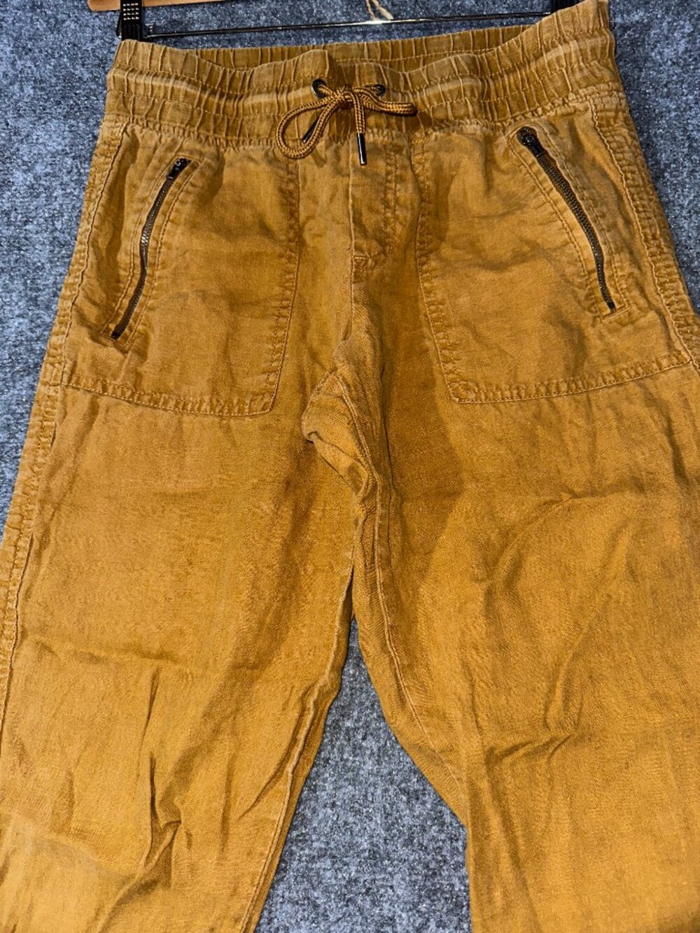 Athleta Pants Women 2 Cabo Linen Jogger Brown Gold Linen Zip Pockets Tie Waist - Picture 3 of 7